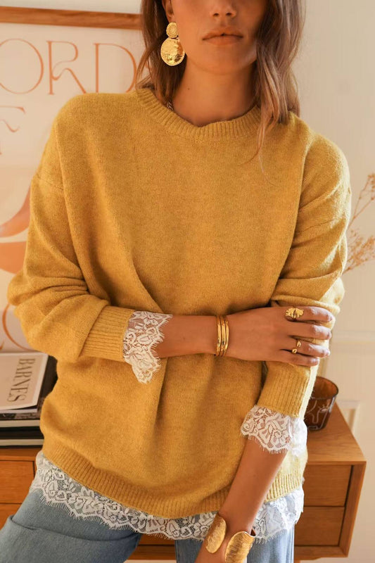 Open Back Lace sweater - Mustard