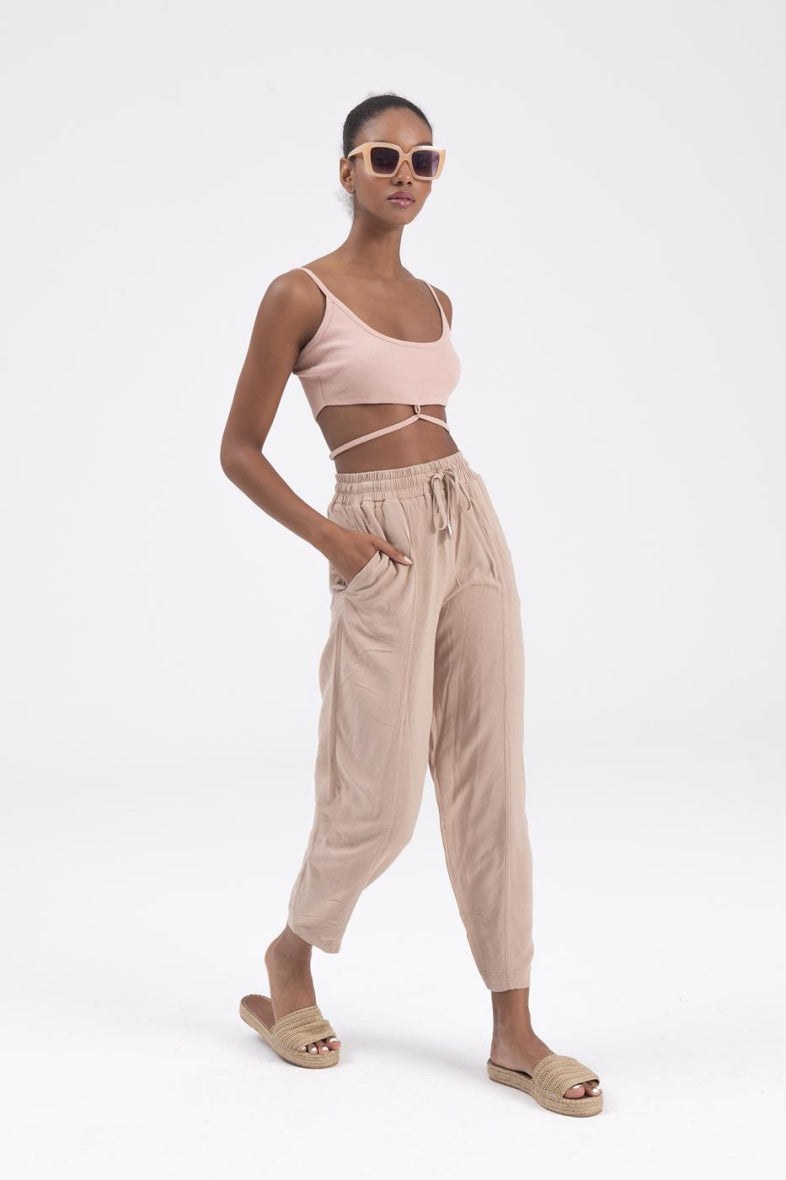 Beige Linen Blend Pants
