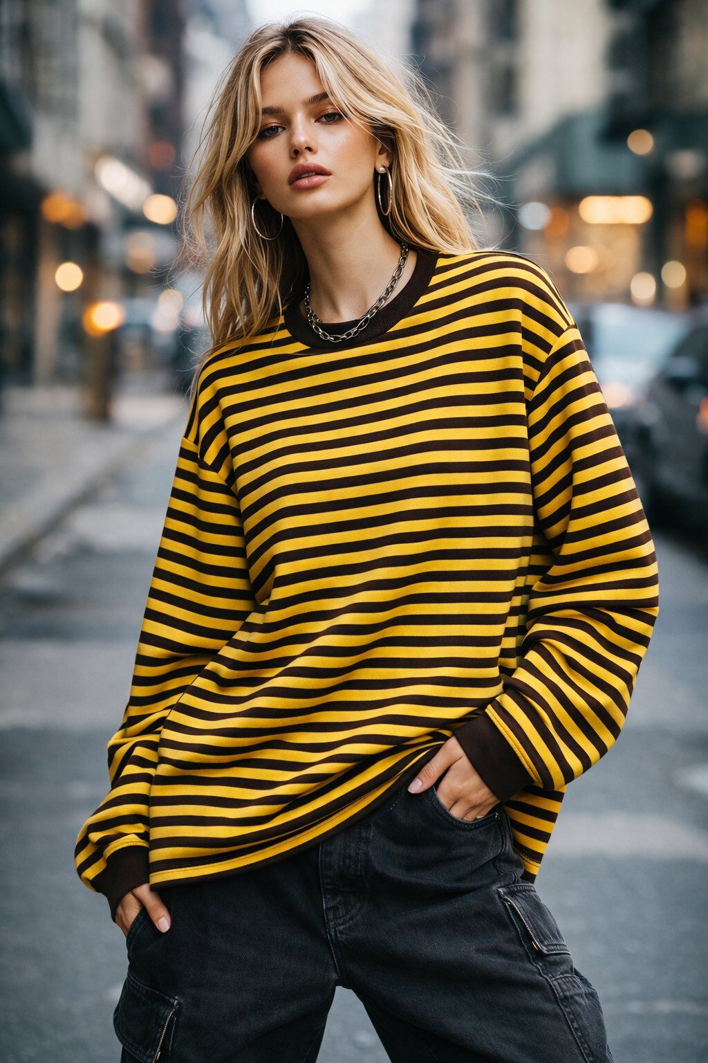 Striped bee coloured oversized sweatshirt trendy street wear