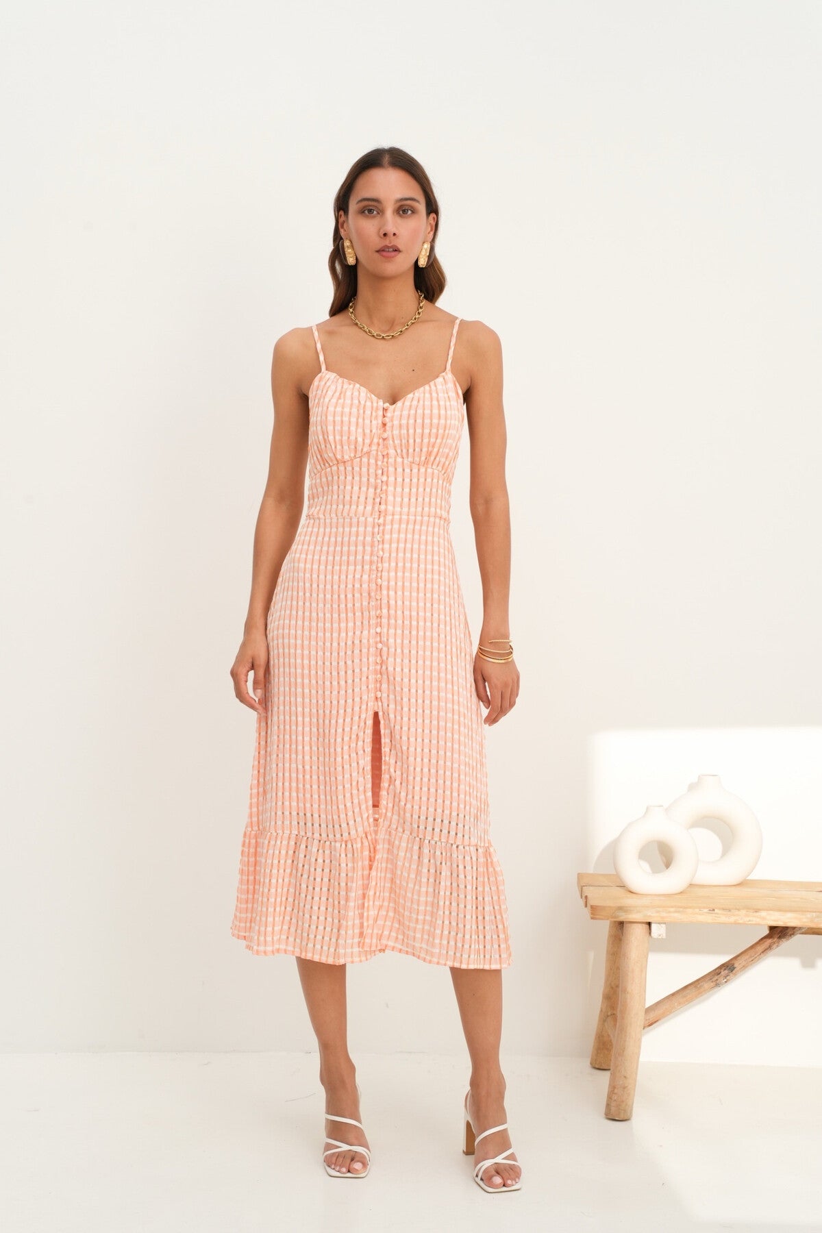 Apricot Midi Strap dress