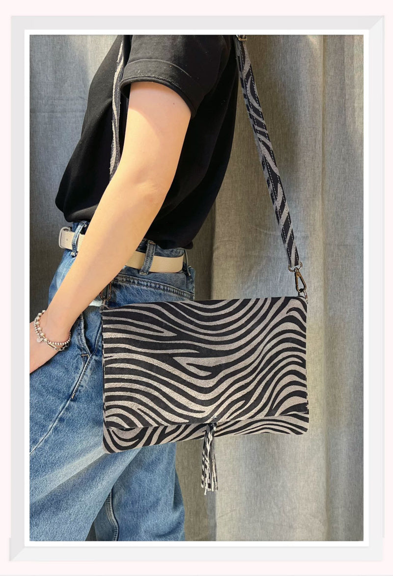 Suede Crossbody bag, zebra print