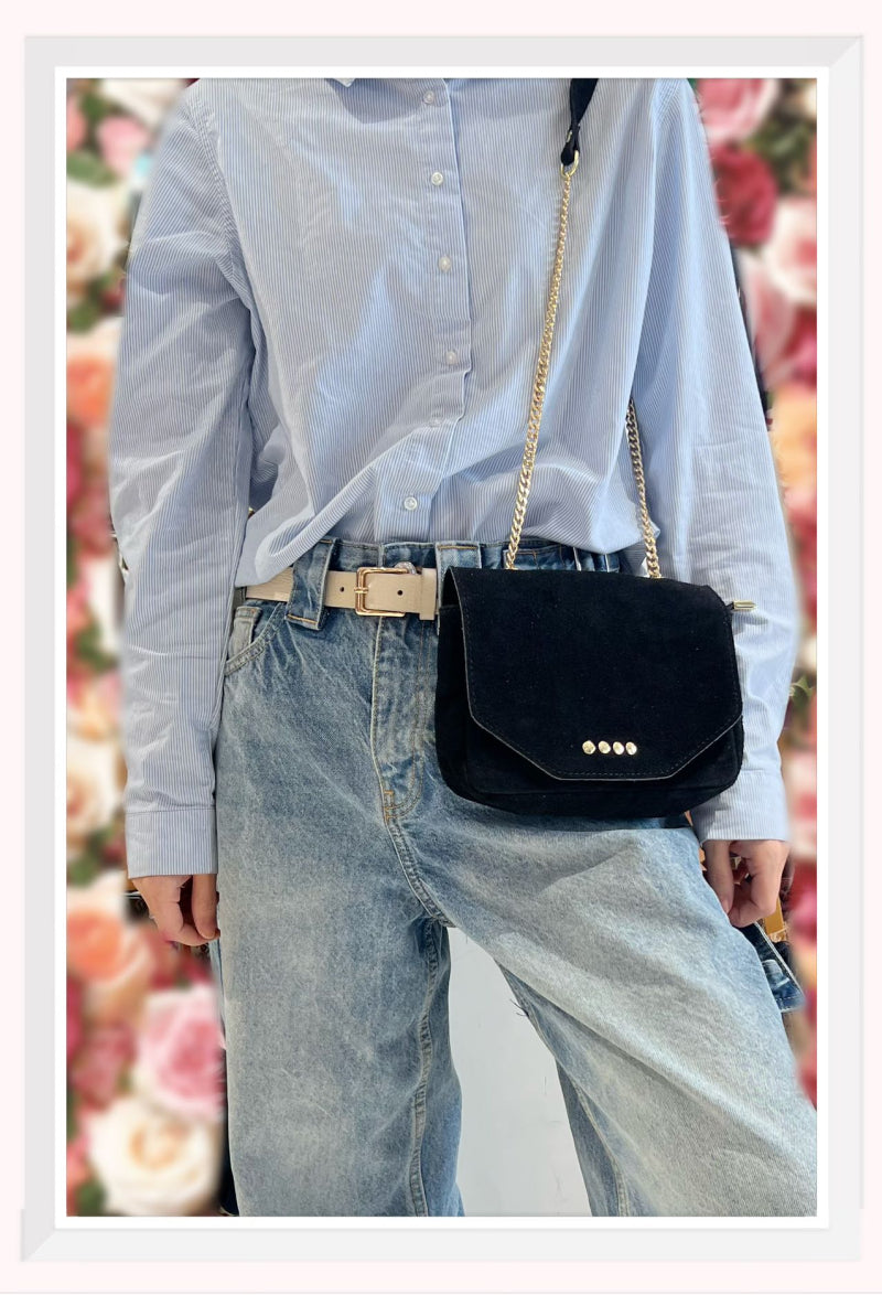 Black suede shoulder bag