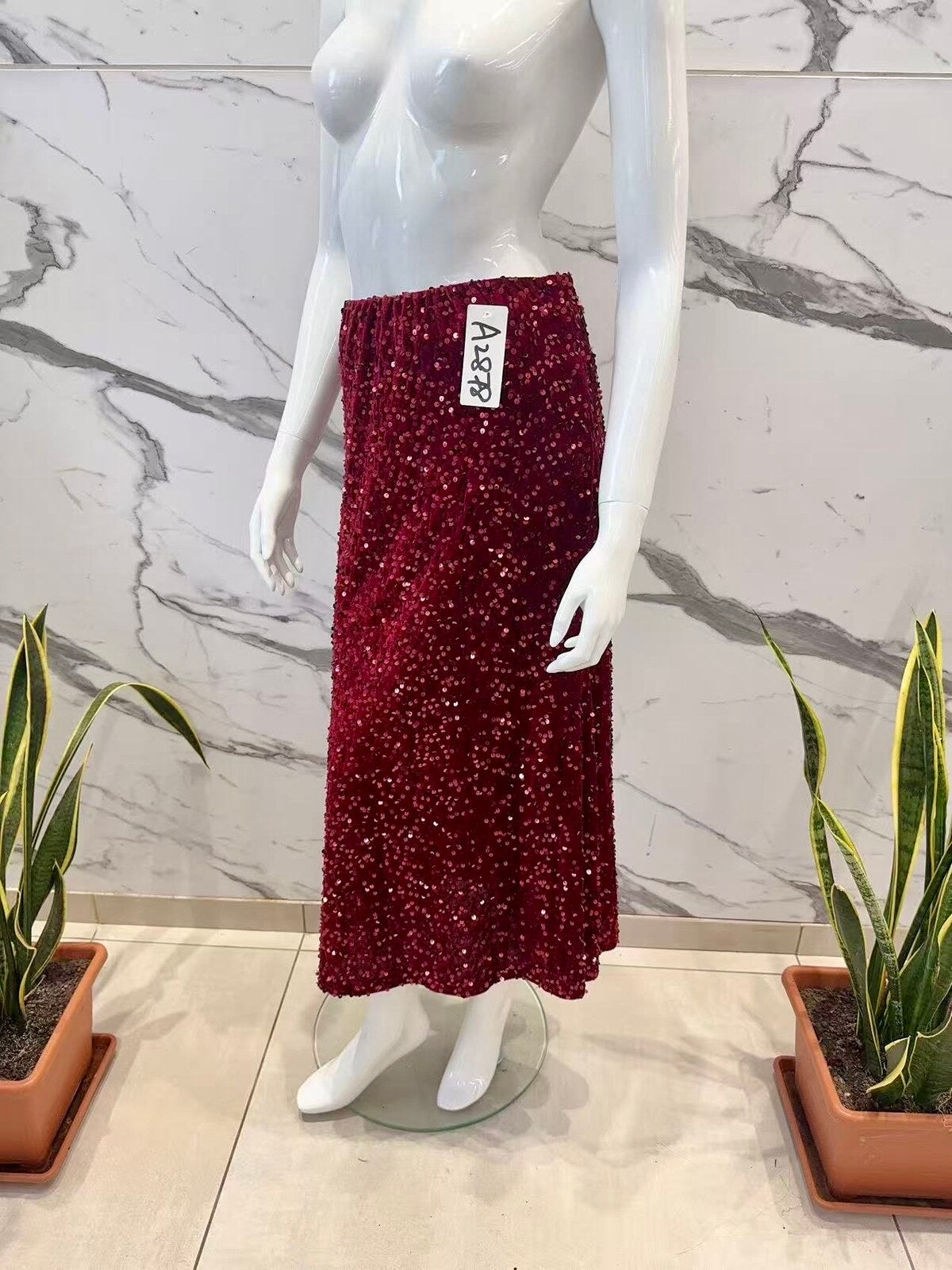 Sequined velvet skirt - Burgundy