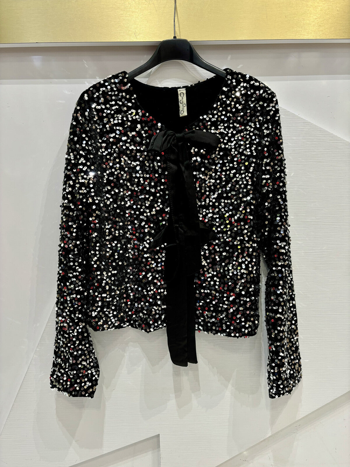 Silver Sequined Bow Top