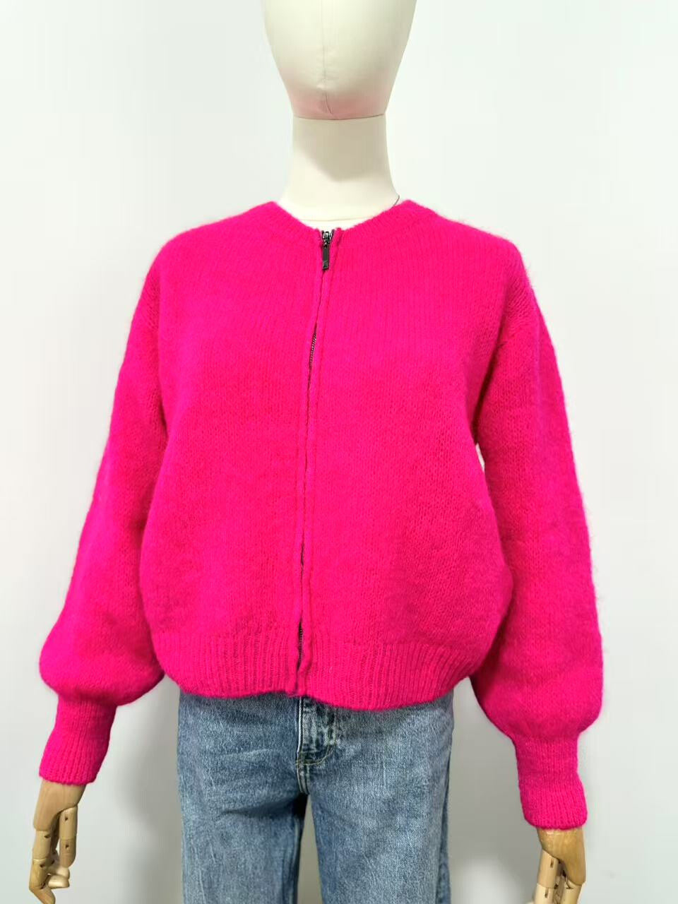 Mohair Zip Cardi Pink