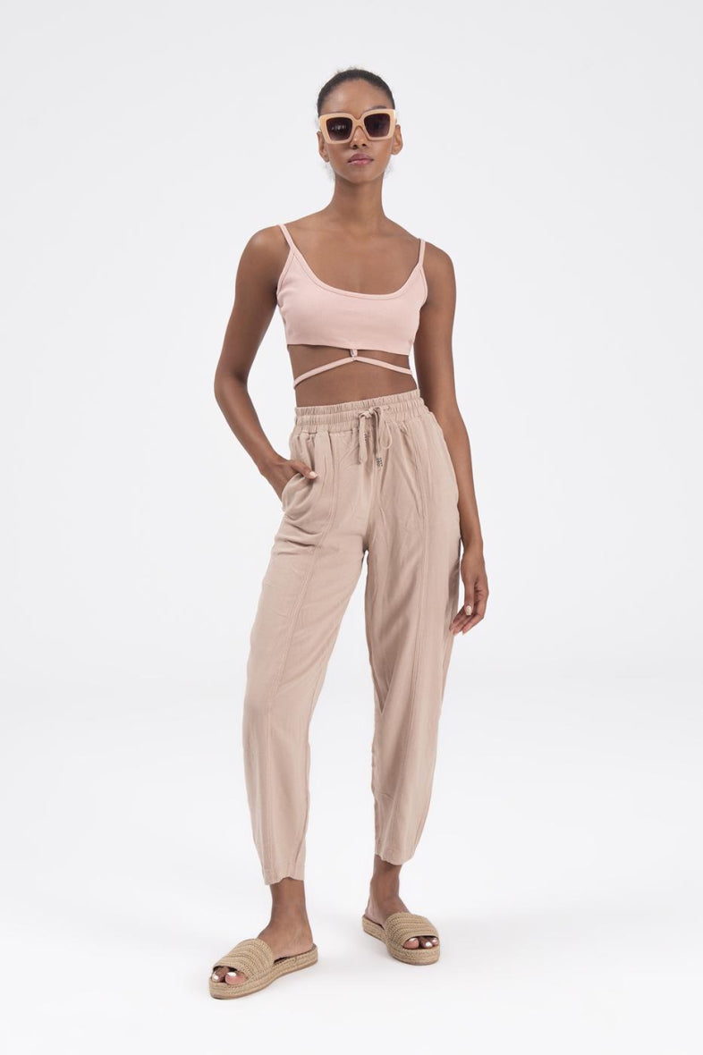 Beige Linen Blend Pants