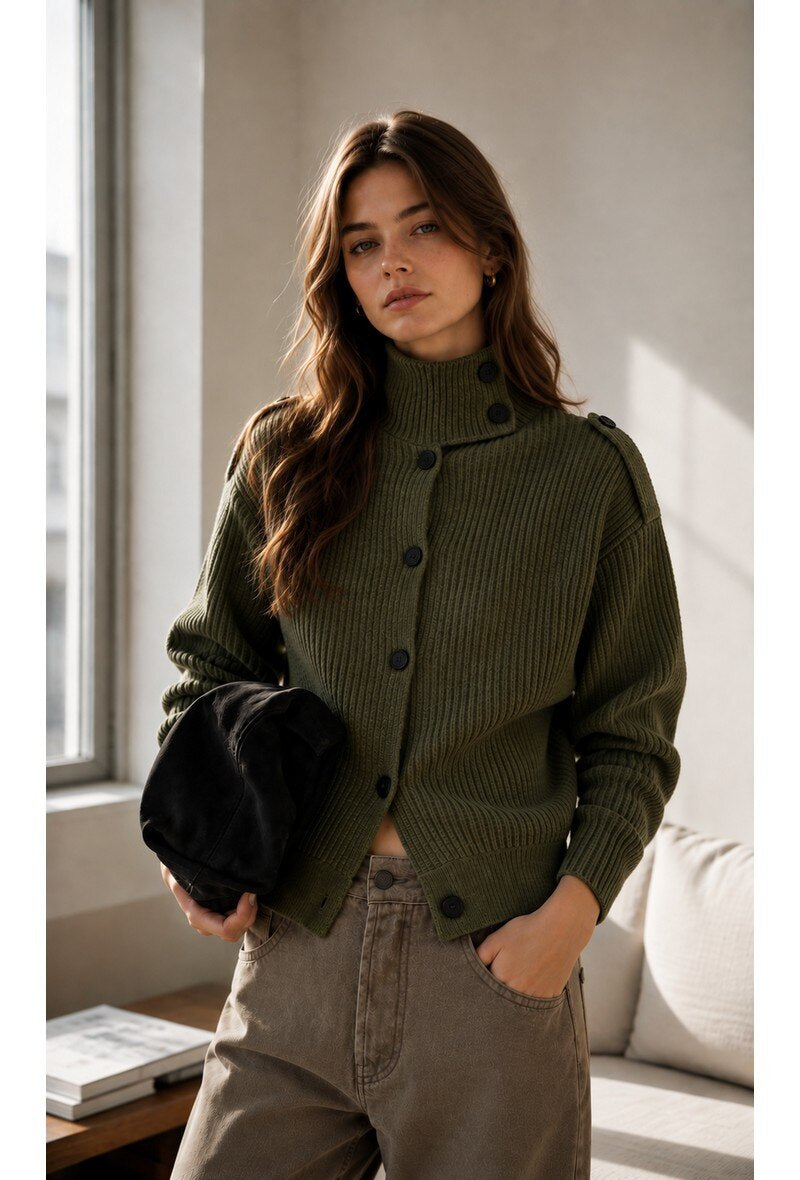 Khaki high neck cardi