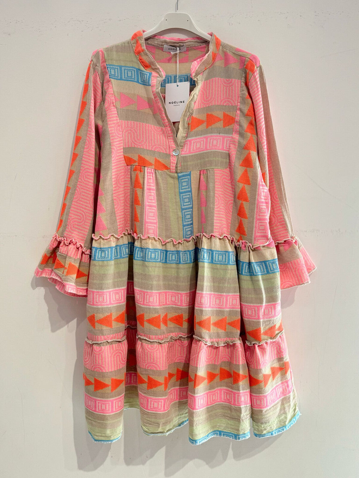 Pink cotton loose fitting Aztec style dress