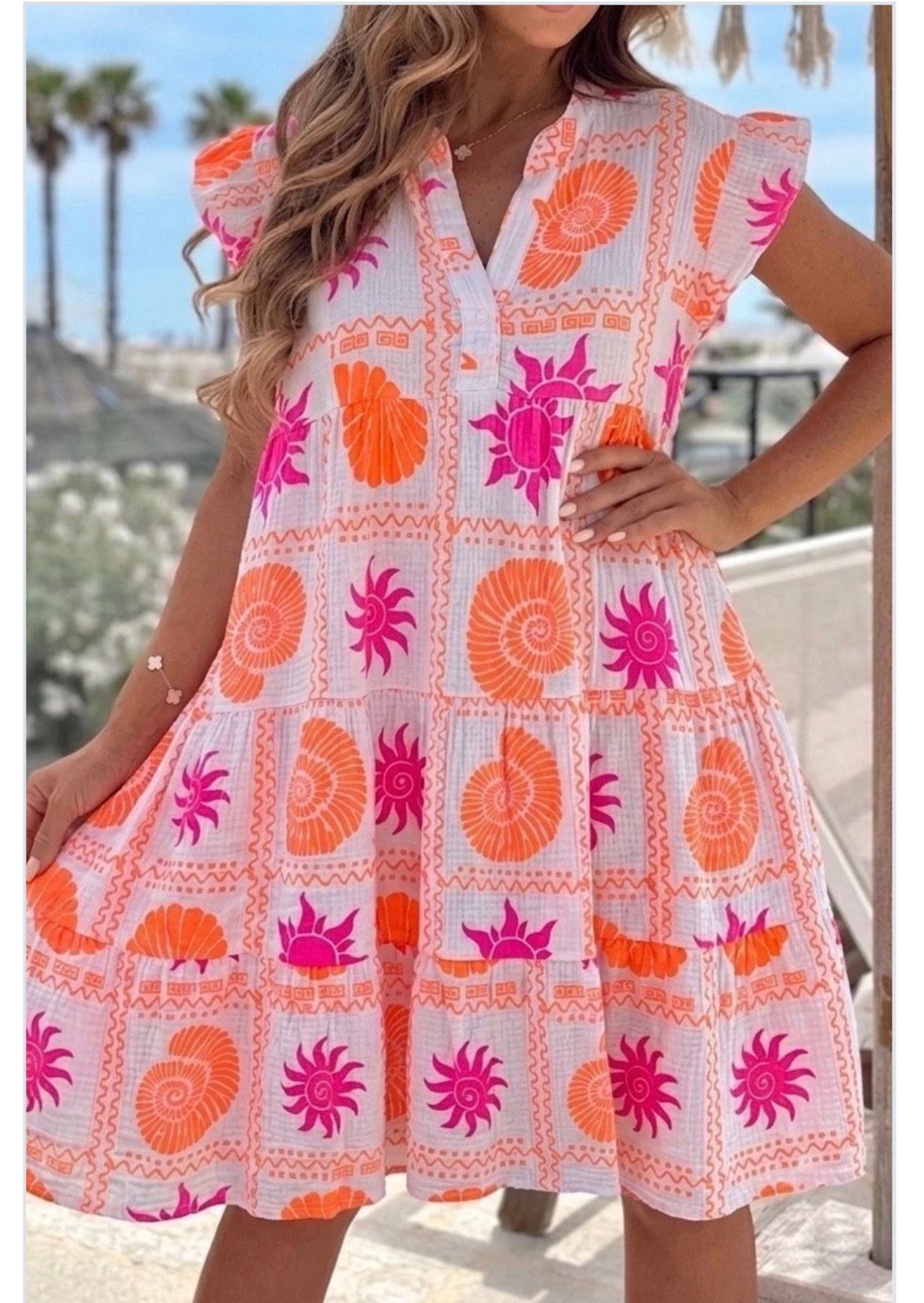 Seaside Print Coral tunic