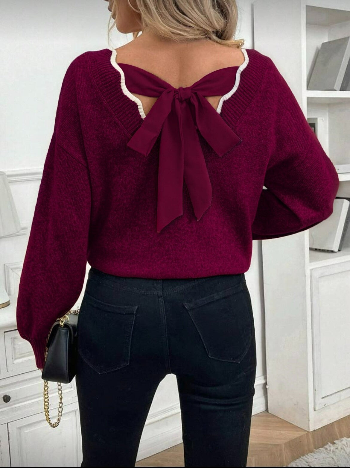 Burgunday Single Bow Sweater
