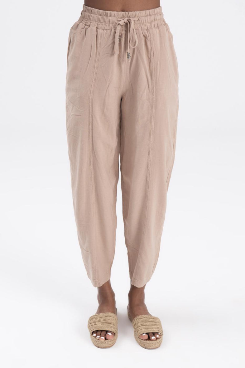 Beige Linen Blend Pants