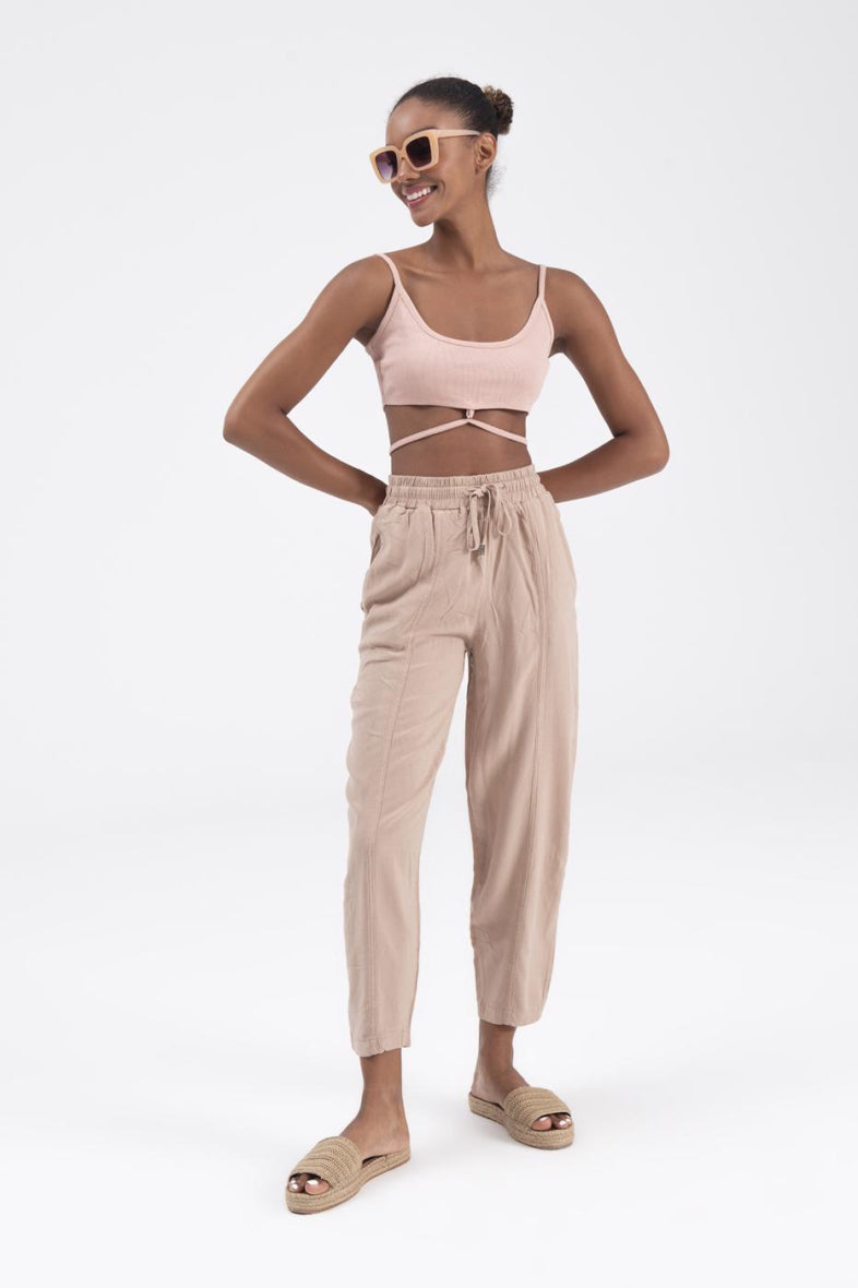 Beige Linen Blend Pants