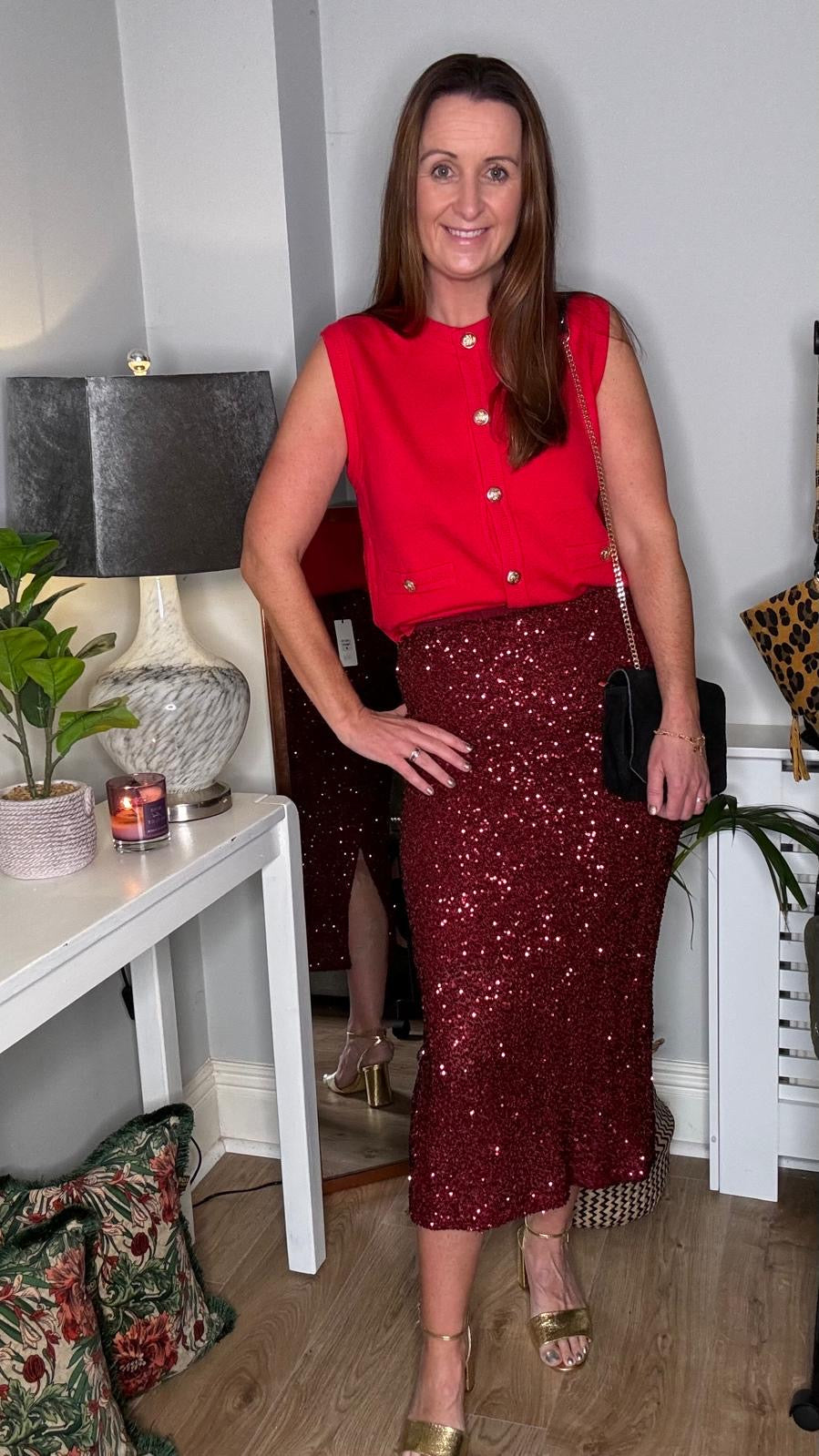 Red Sequined Skirt