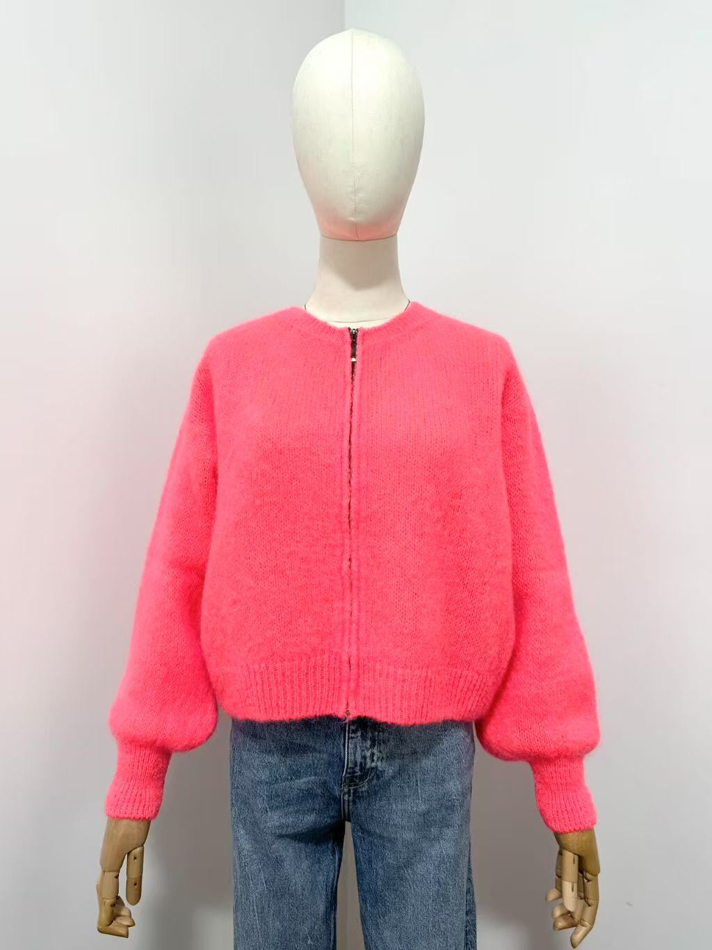Mohair neon zip knit