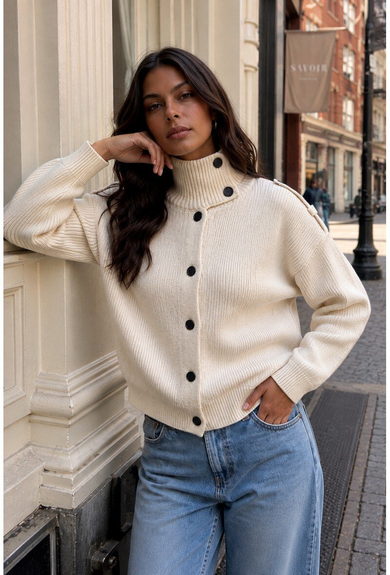 Ecru high neck cardi