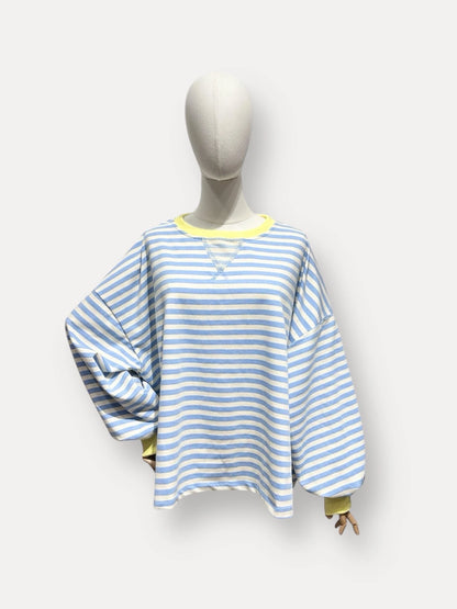 Stripe sweater with pop of neon 