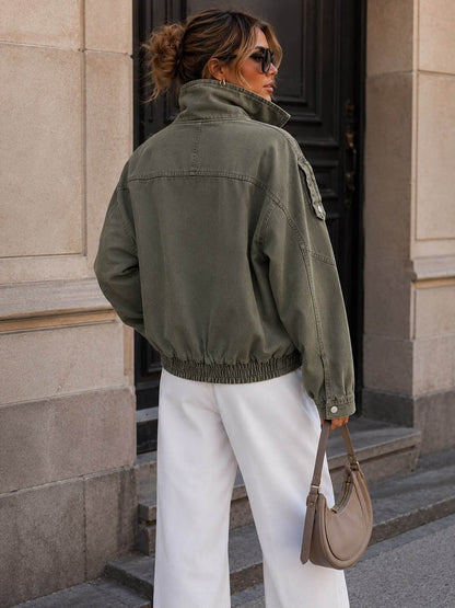Khaki denim biker jacket