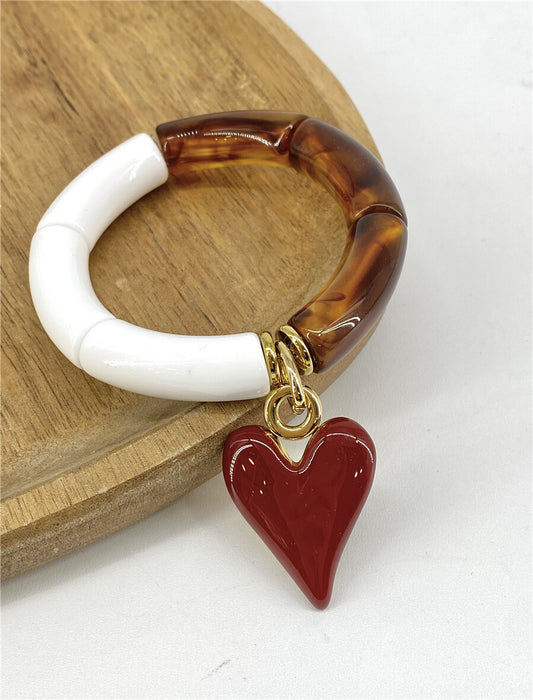 Burgundy Reisen Heart Bracelet