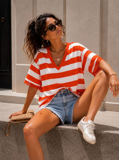 Orange lace trim T