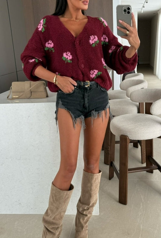 Flower Burgundy Knit