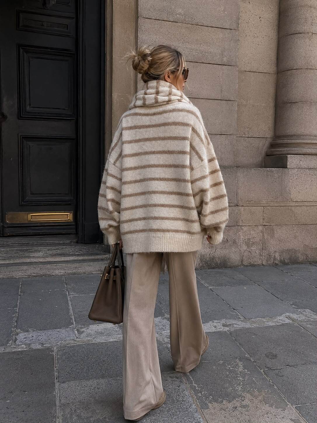 Oversized cardi with scarf Beige