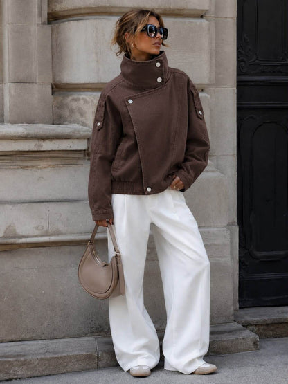 Chocolate denim biker jacket