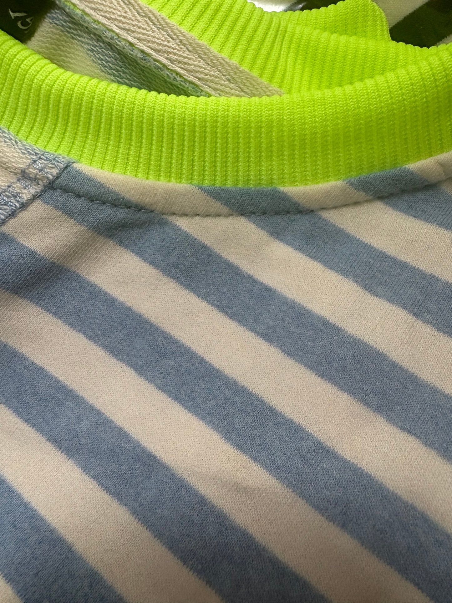Striped Baby Blue/ Neon Yellow trim Sweater