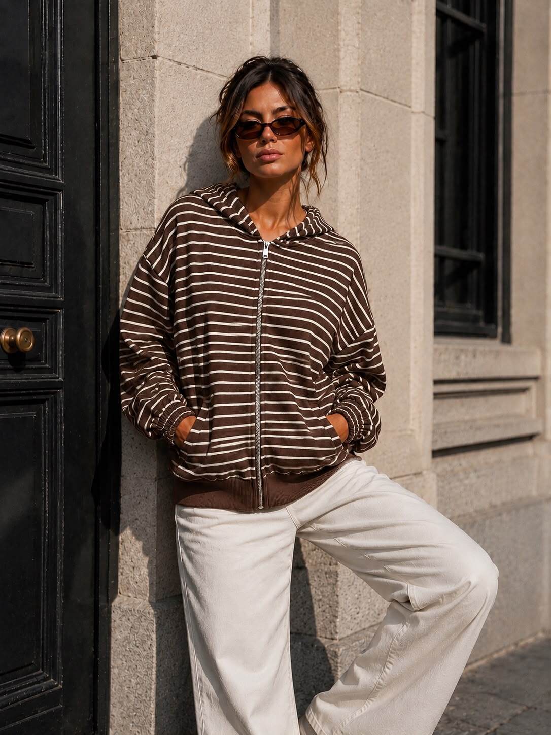 Striped Chocolate zip hoody