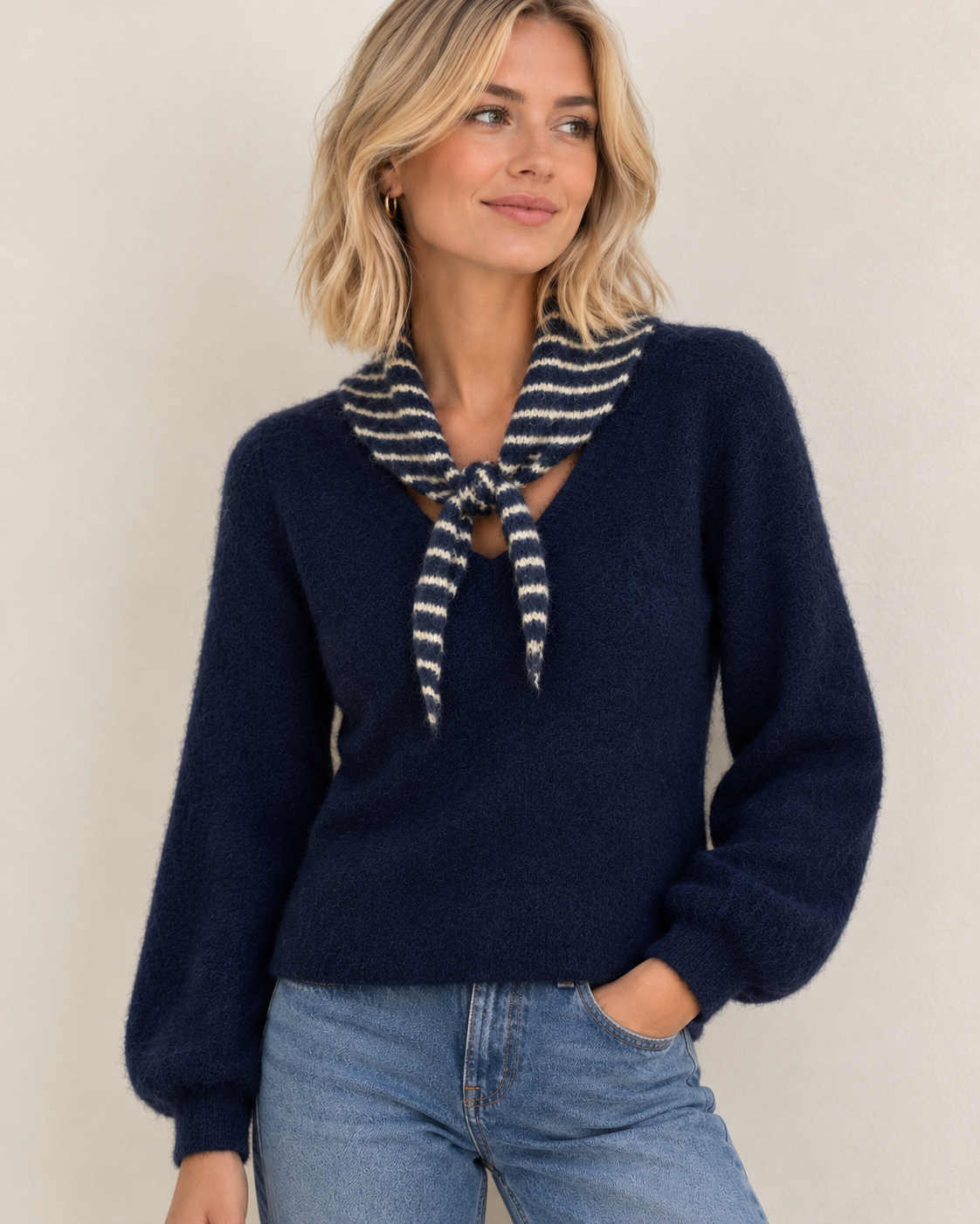 Navy scarf sweater