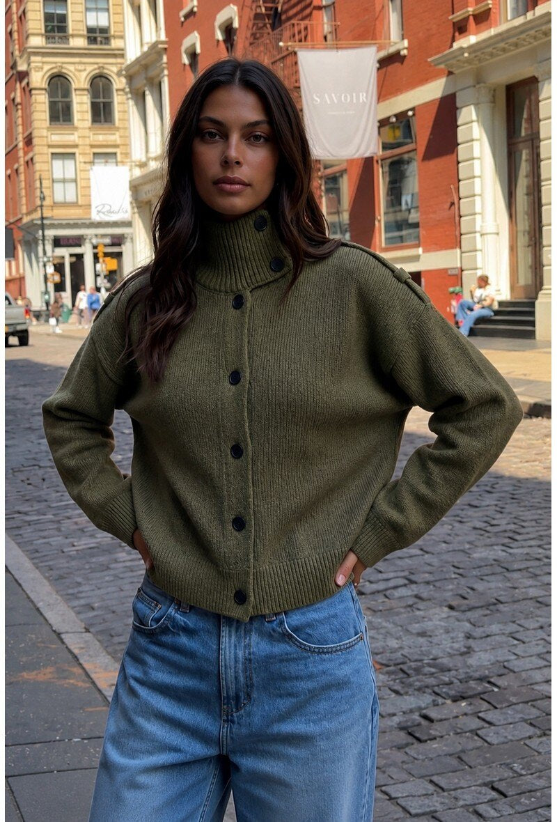 Khaki high neck cardi