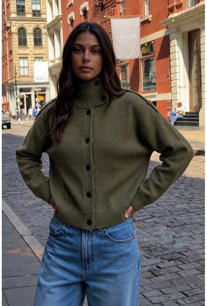 Khaki high neck cardi