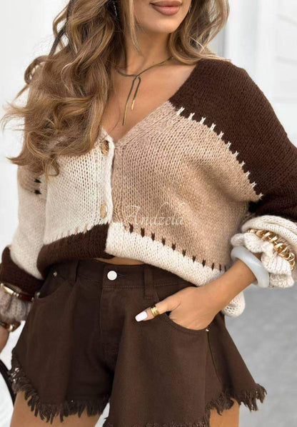Block mix colour browns cardi frill
Sleeve 