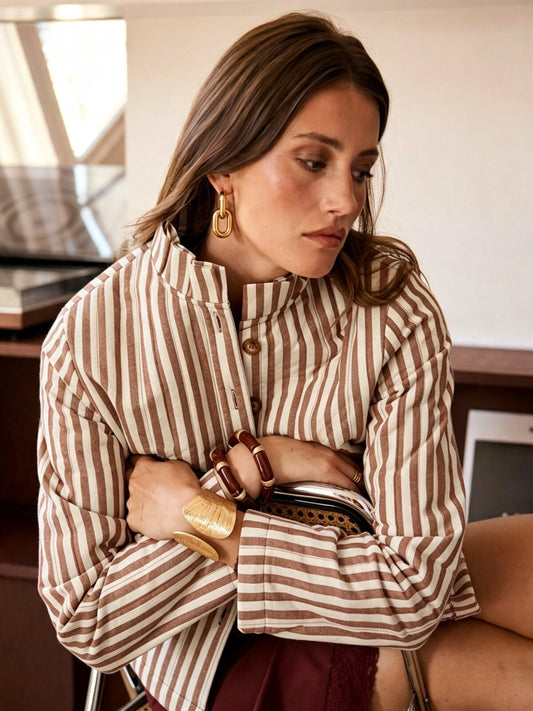 Striped high collar jacket