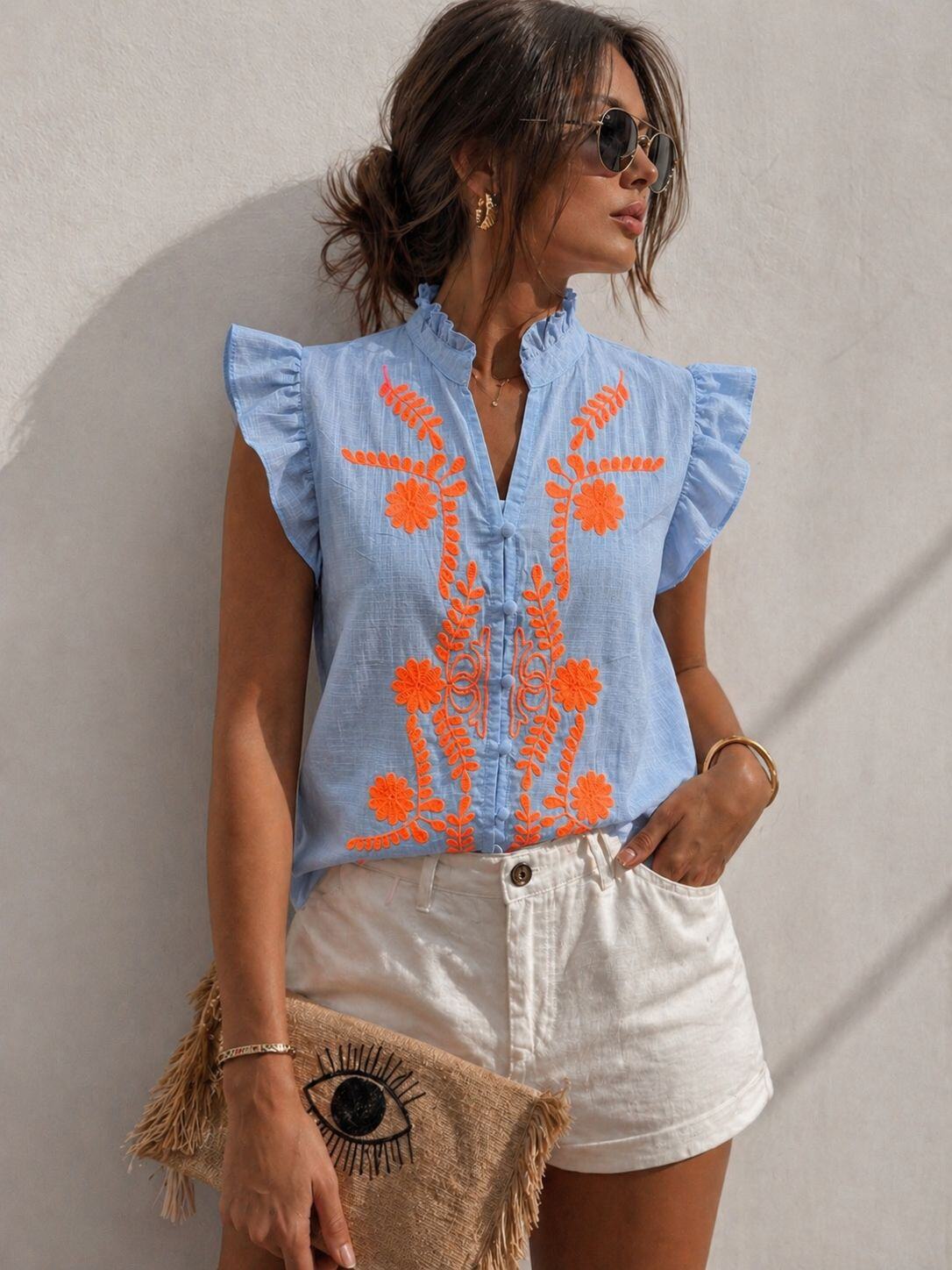 Blue boho blouse