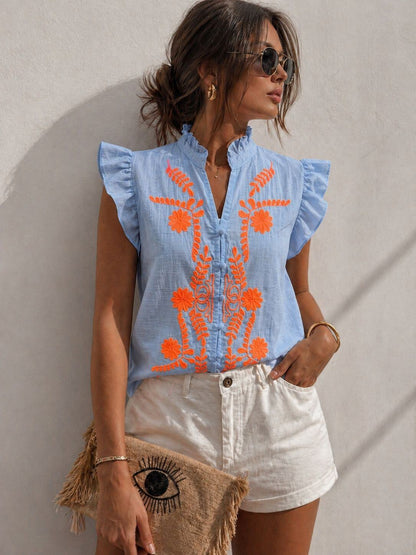 Blue boho blouse