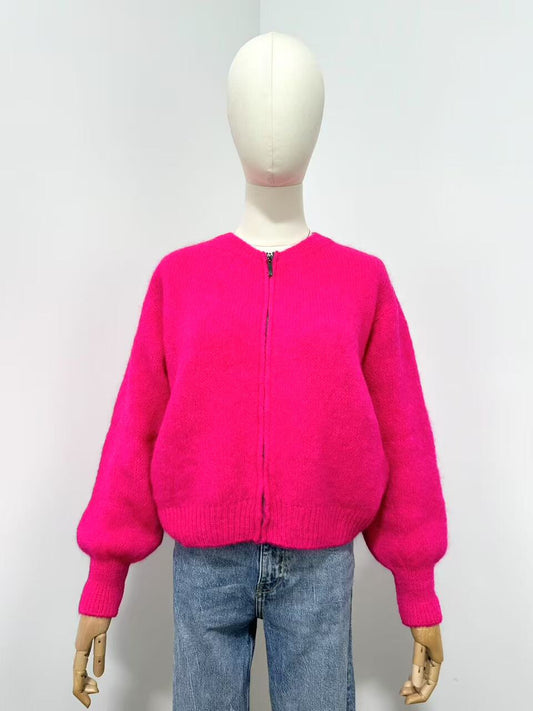 Pink neon zip mohair knit