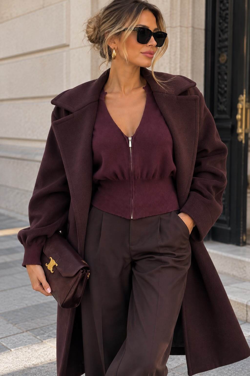 Plum zip cardi