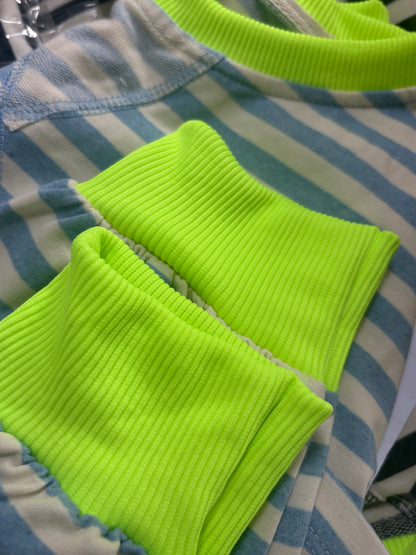 Striped Baby Blue/ Neon Yellow trim Sweater
