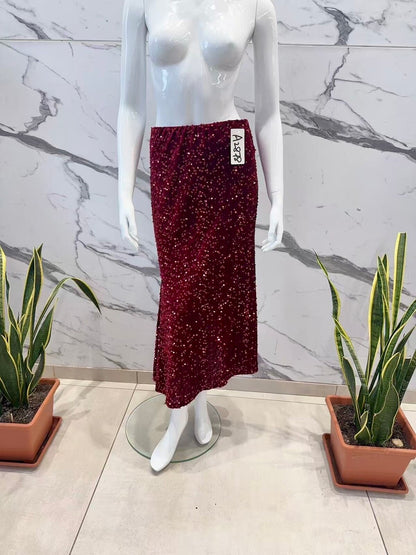 Sequined velvet skirt - Burgundy