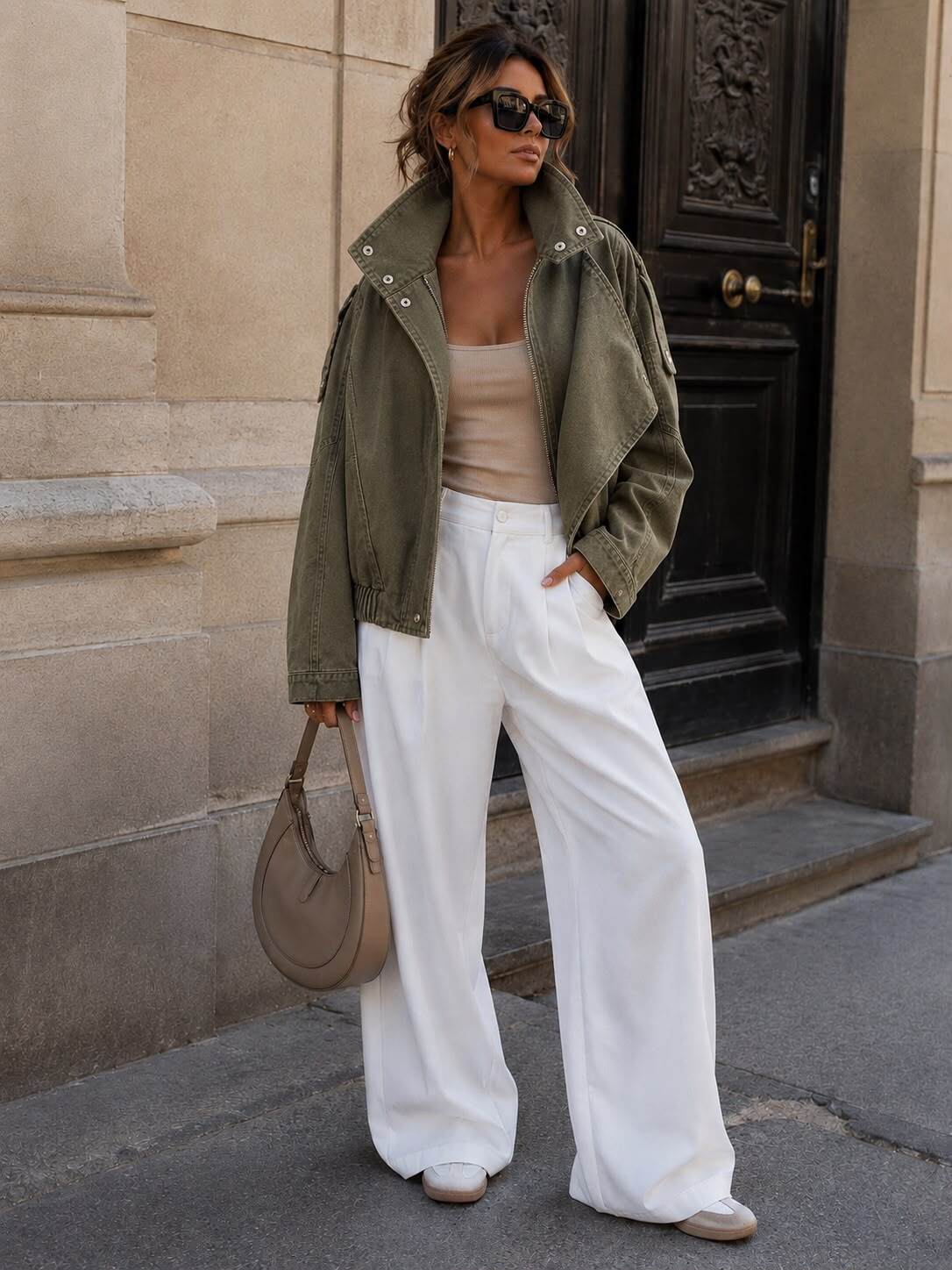 Khaki denim biker jacket