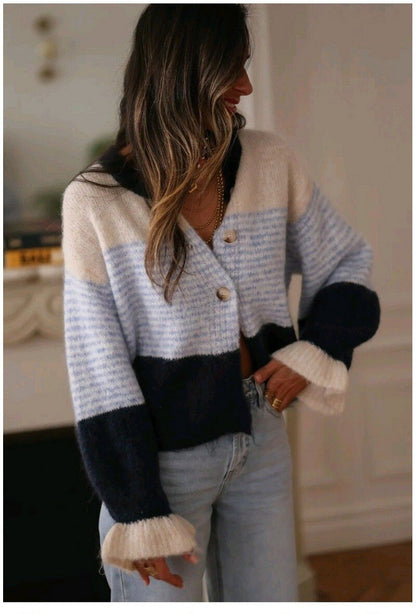 Stripe soft navy cardi