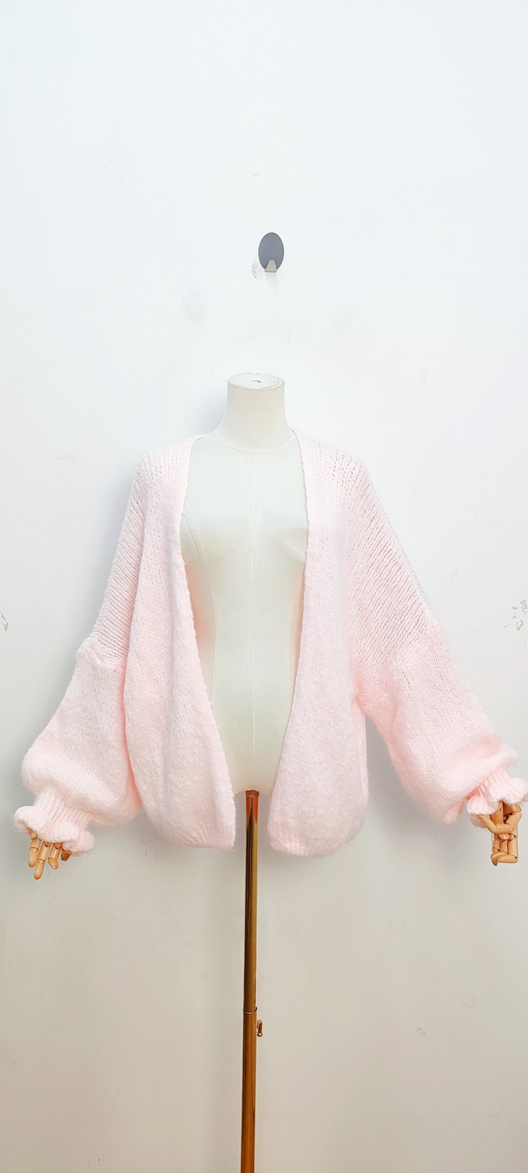 Soft wool baby pink knit cardi frill sleeve detail 