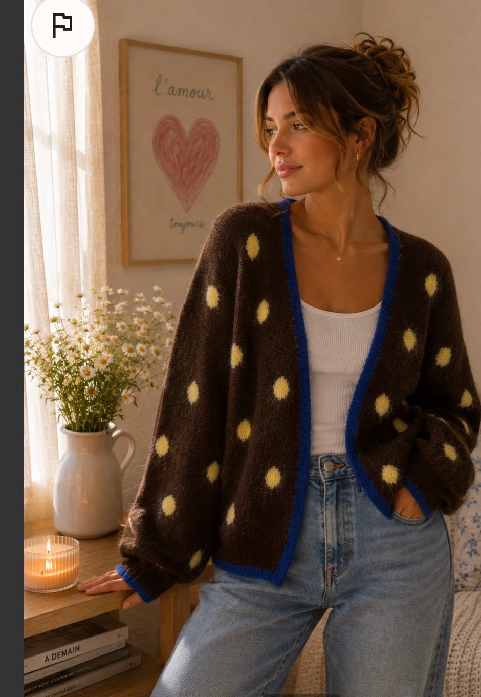 Polka dot brown cardi