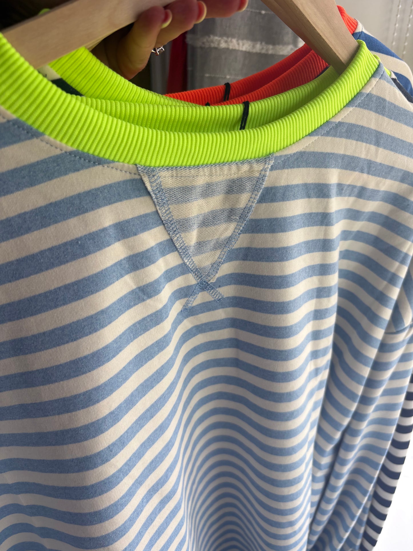 Striped Baby Blue/ Neon Yellow trim Sweater