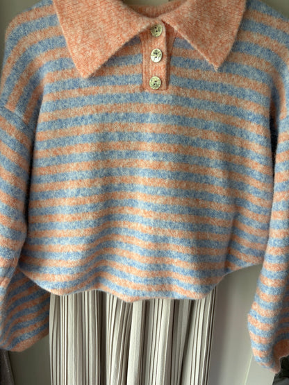 Striped Collared Knit - blue and orange