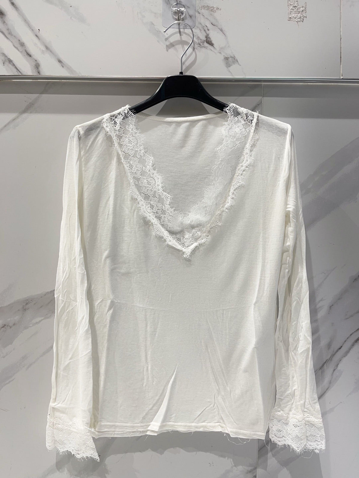 V neck lace basic ecru