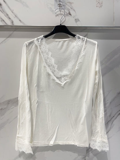 V neck lace basic ecru