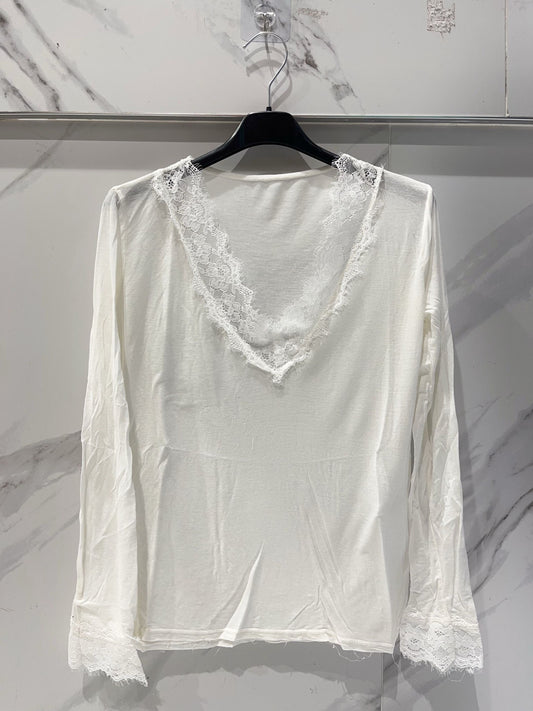V neck lace basic ecru