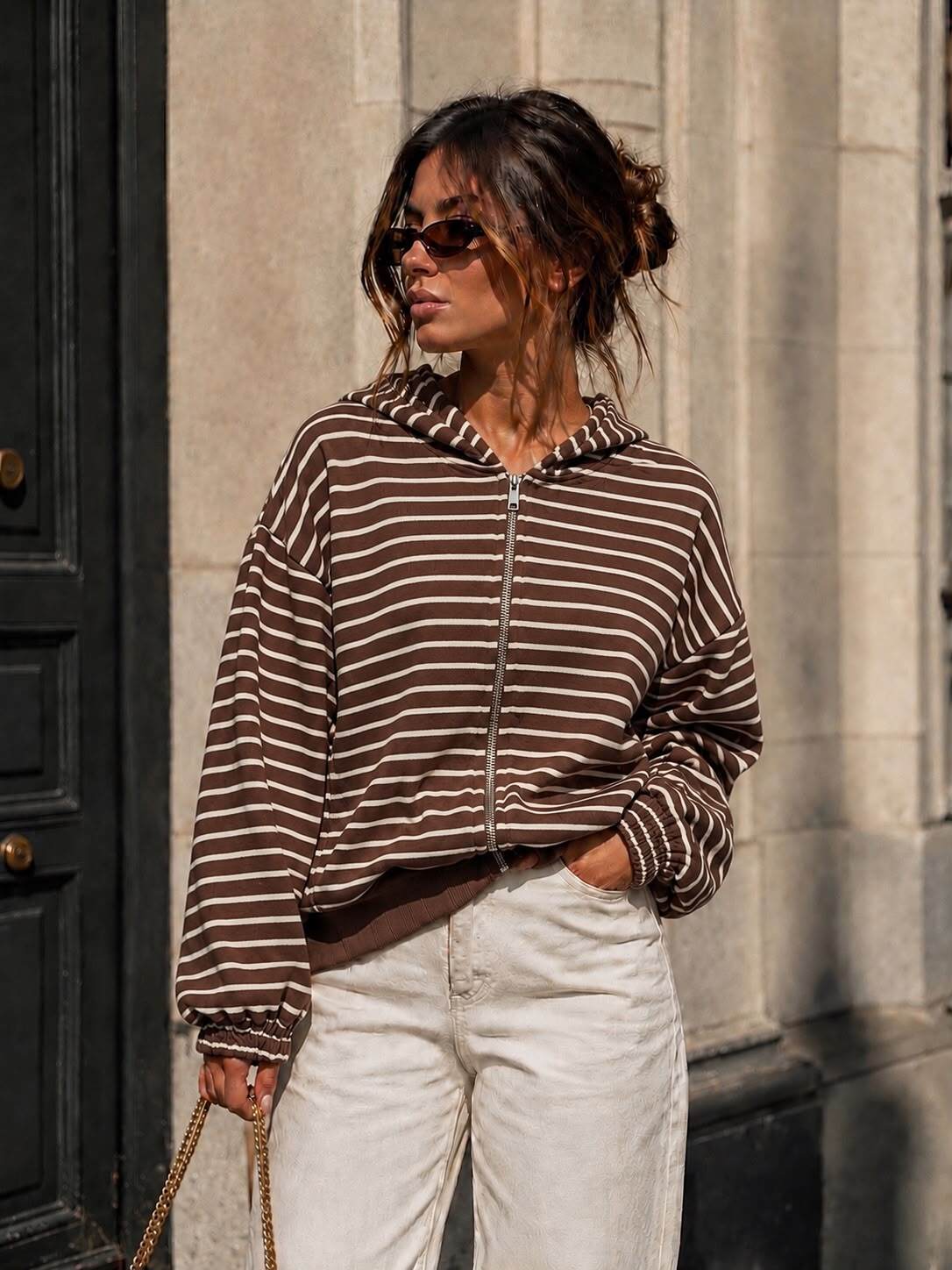 Striped Chocolate zip hoody