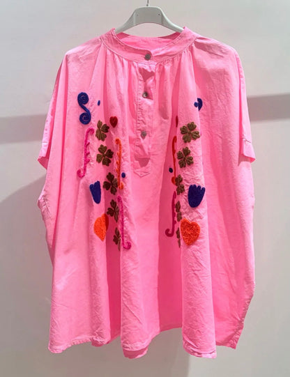 Neon pink flower print shirt